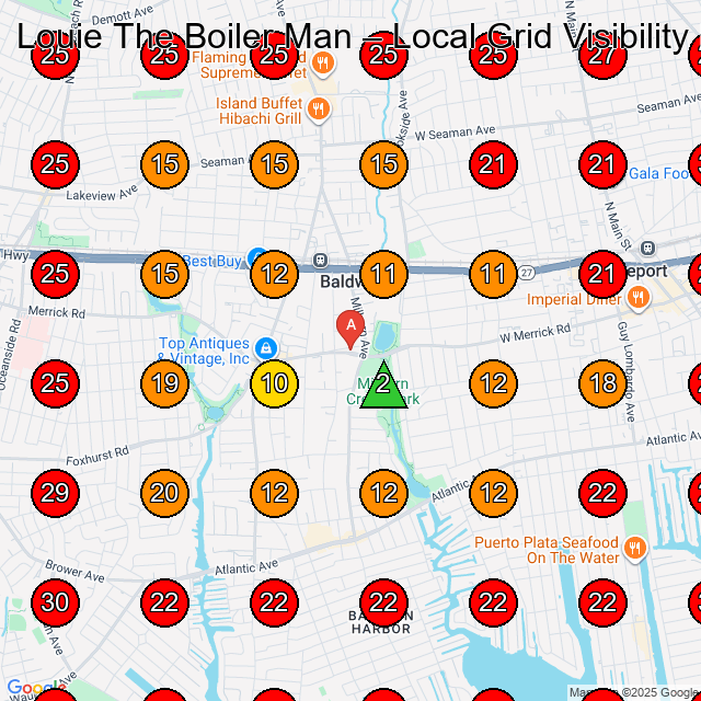 Louie The Boiler Man GeoGrid visibility map for Hvac Contractor in Baldwin